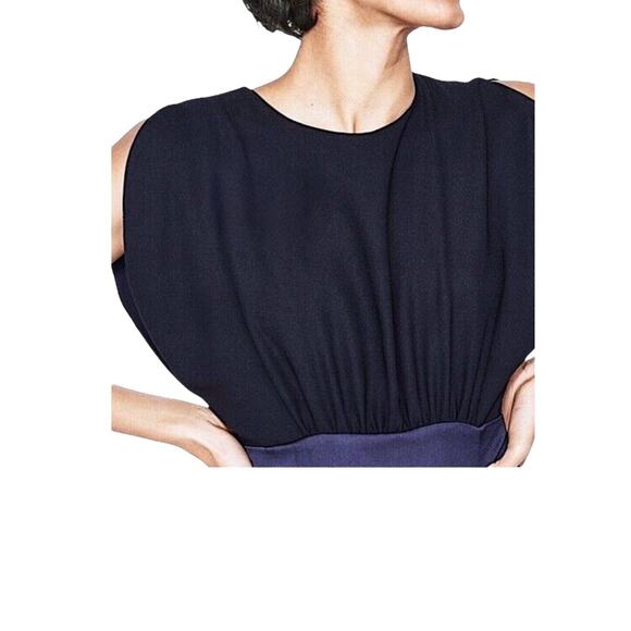 ZARA Jumpsuit SZ S Navy Blue Sleeveless Frilled Leg Sash Waist Ankle Length - Picture 6 of 14